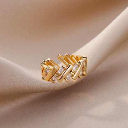 Adjustable 18k Gold Plated Diagonal Chip Ring