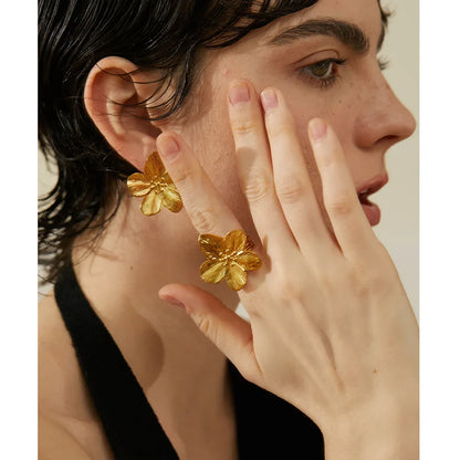 18k Gold-Plated Adjustable Minimalist Floral Ring