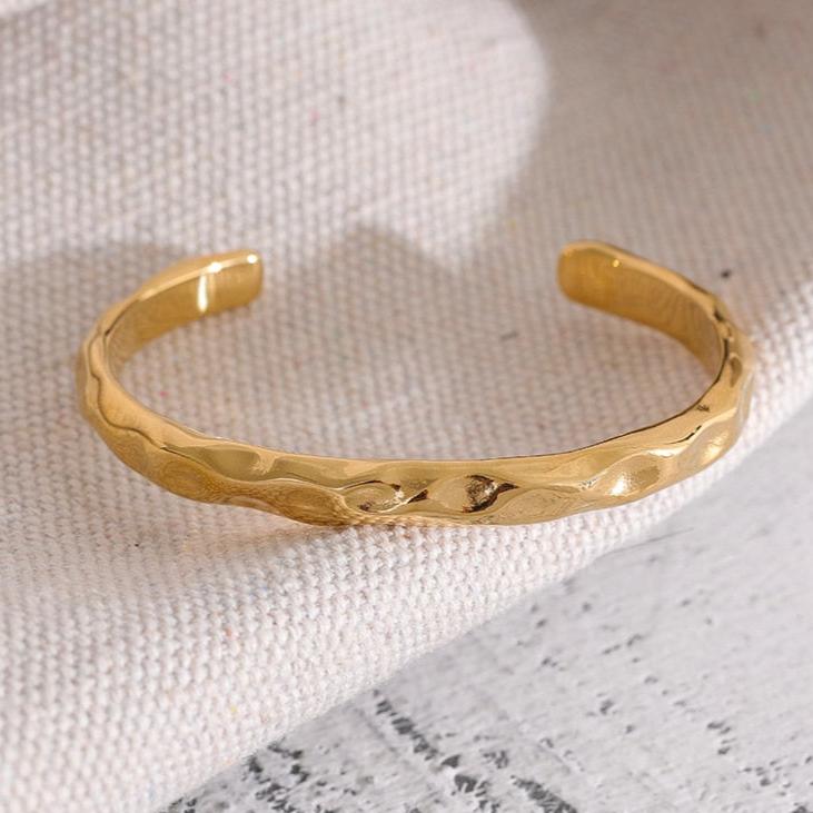 Adjustable 18k Gold Plated Rustic Minimalist Bangle