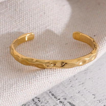 Adjustable 18k Gold Plated Rustic Minimalist Bangle