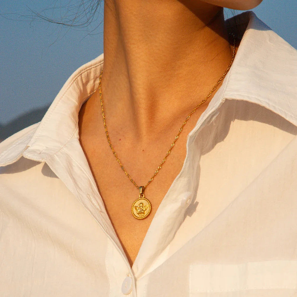 18k Gold-Plated Angel Medal Necklace