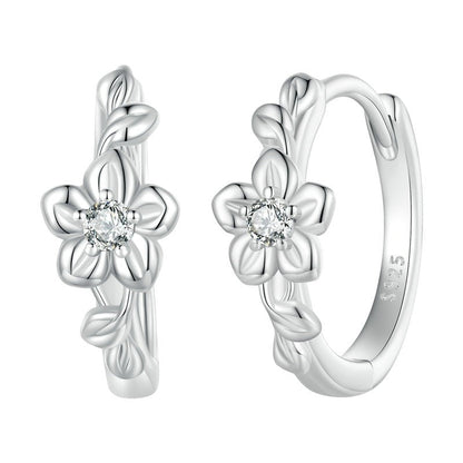 925 Sterling Silver Flower Zirconia Hoop Earrings
