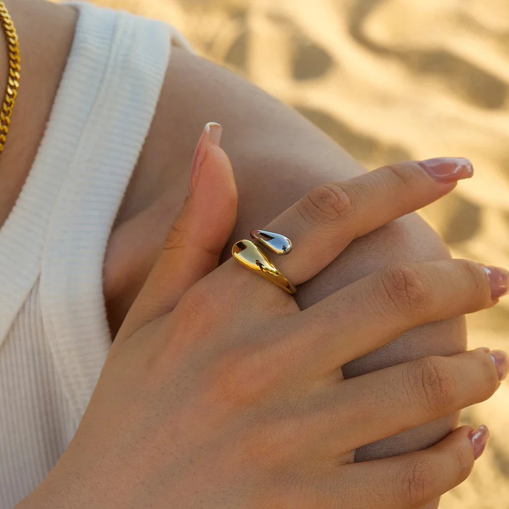 18k Gold-Plated Adjustable Double Drop Ring