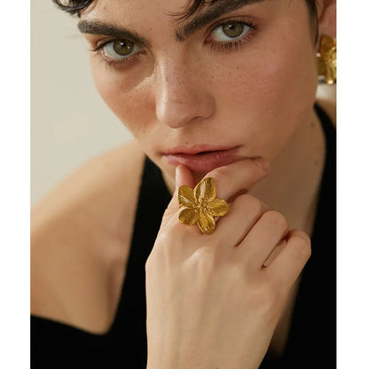 18k Gold-Plated Adjustable Minimalist Floral Ring