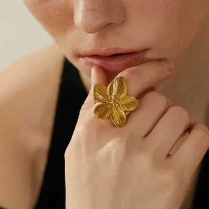 18k Gold-Plated Adjustable Minimalist Floral Ring