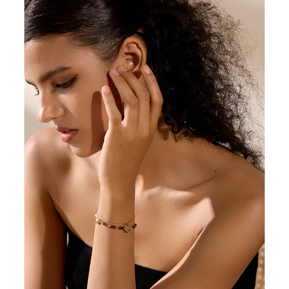 18k Gold-Plated Red Natural Stone Bracelet