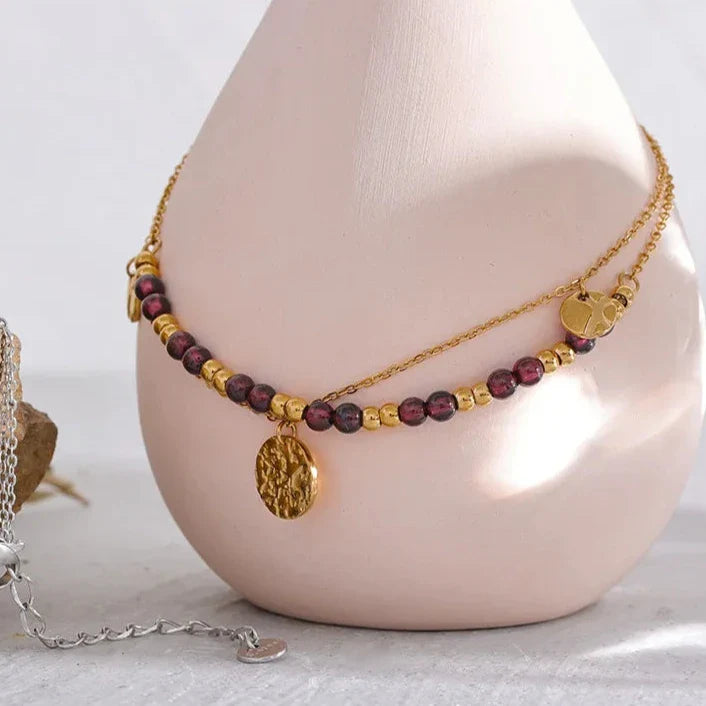18k Gold-Plated Red Natural Stone Bracelet