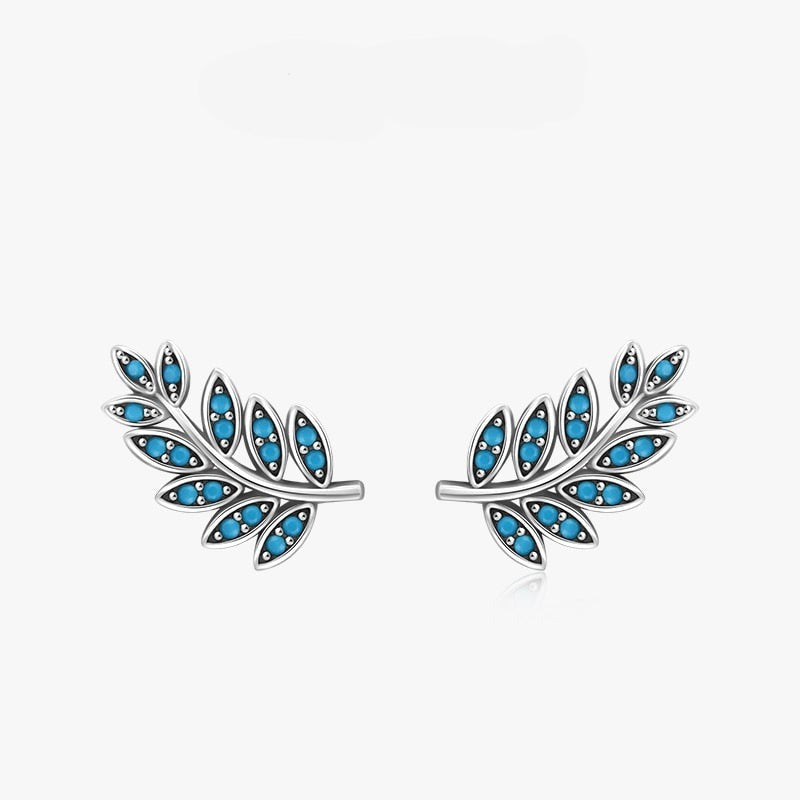 925 Sterling Silver Leaf-Shaped Turquoise Earrings