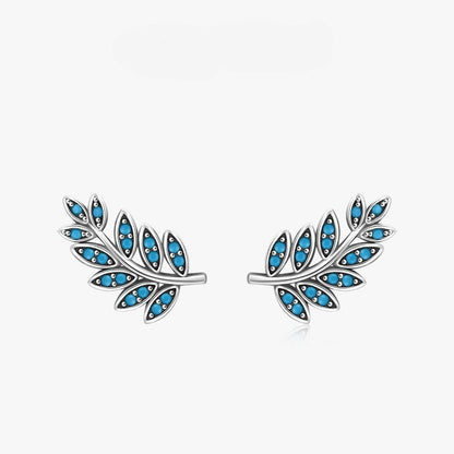 925 Sterling Silver Leaf-Shaped Turquoise Earrings