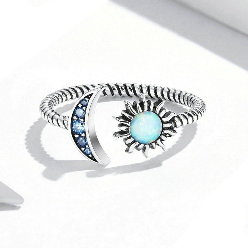 Sun and Moon Opal Ring in 925 Sterling Silver with Cubic Zirconia