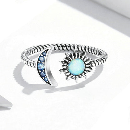 Sun and Moon Opal Ring in 925 Sterling Silver with Cubic Zirconia