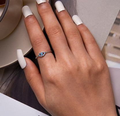 925 Sterling Silver Evil Eye Ring with Turquoise and Cubic Zirconia