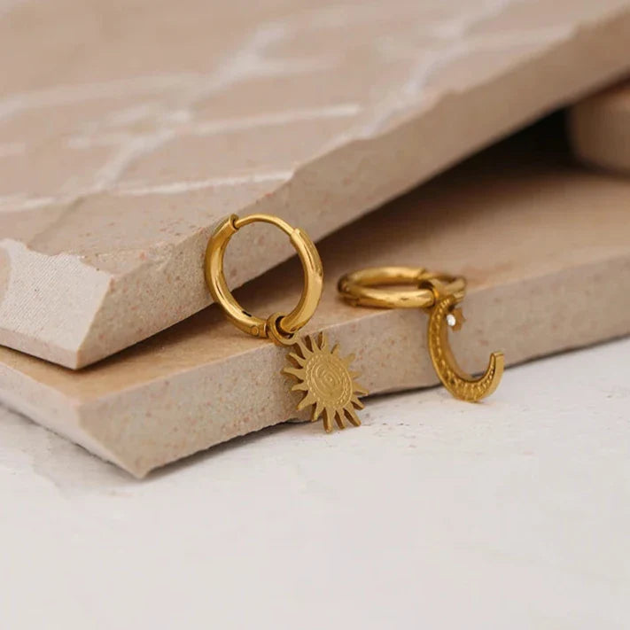 18k Gold-Plated Asymmetric Sun &amp; Moon Earrings