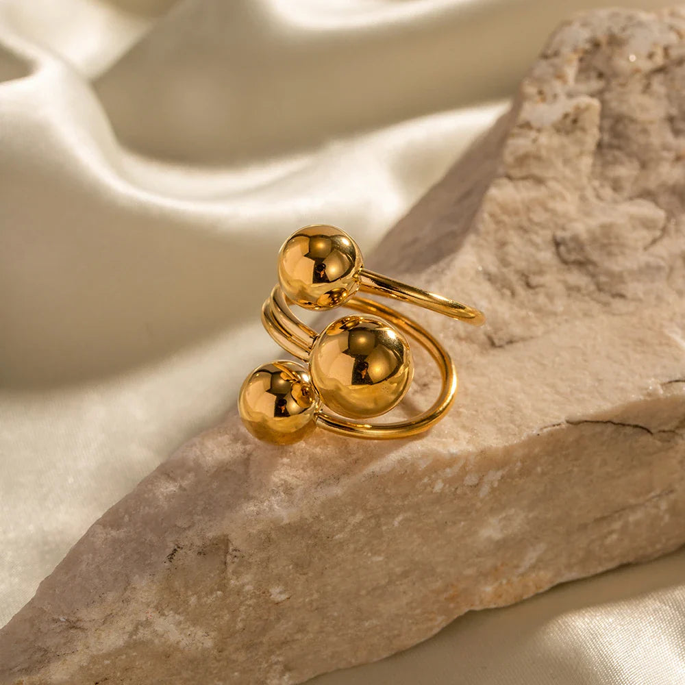 18k Gold-Plated Sophisticated Three Spheres Ring