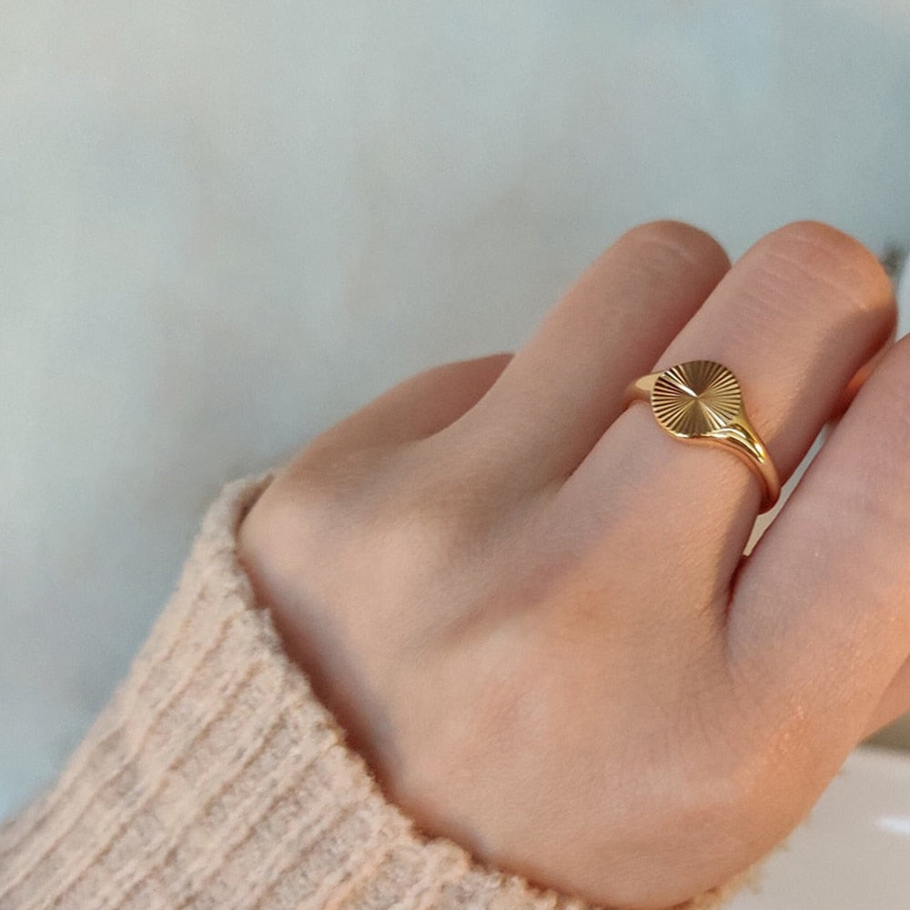 18k Gold Plated Minimalist Round Textured Ring