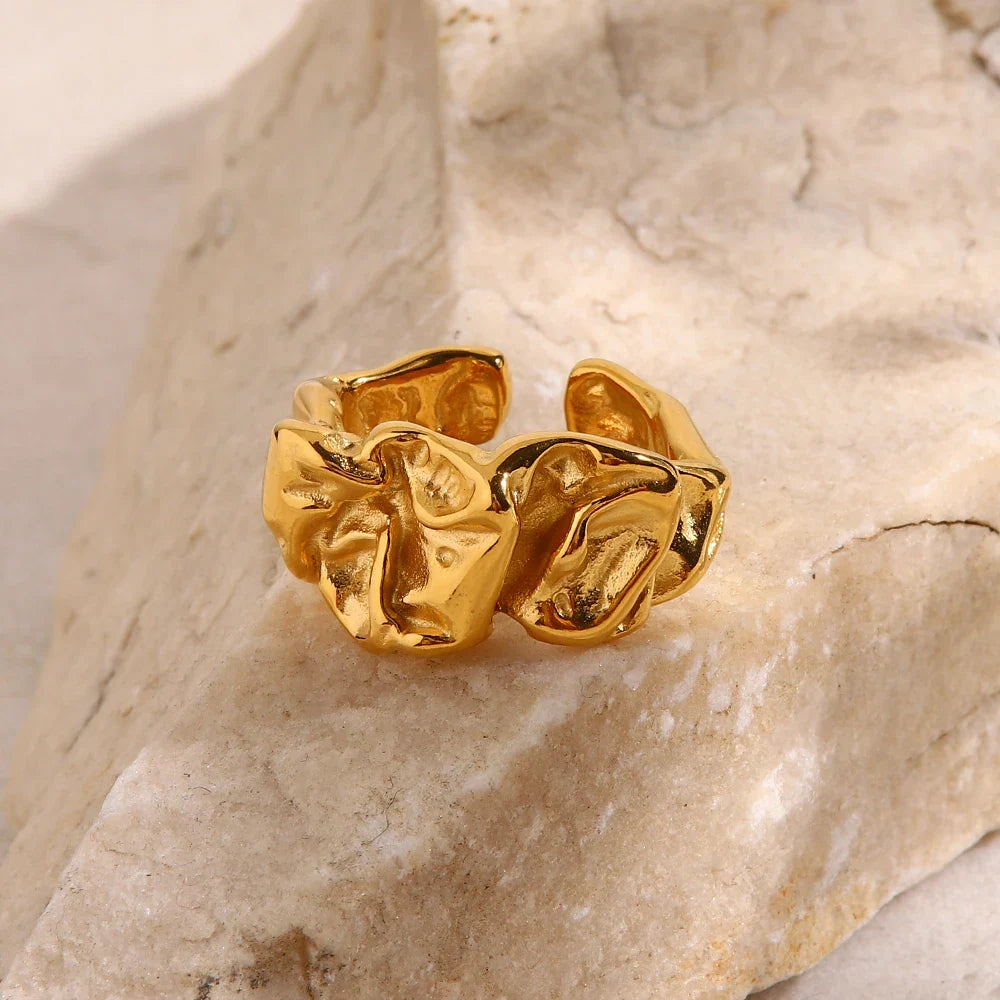 18k Gold-Plated Adjustable Minimalist Lava Texture Ring