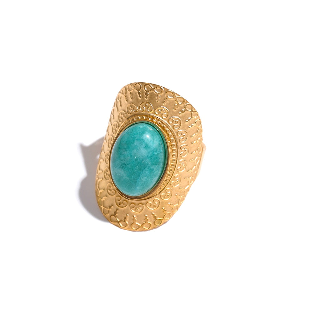 18k Gold Plated Adjustable Hyperbolic Ring with Natural Stones