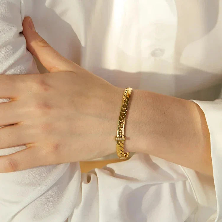 18k Gold-Plated Cuban Link Bracelet with Zirconia