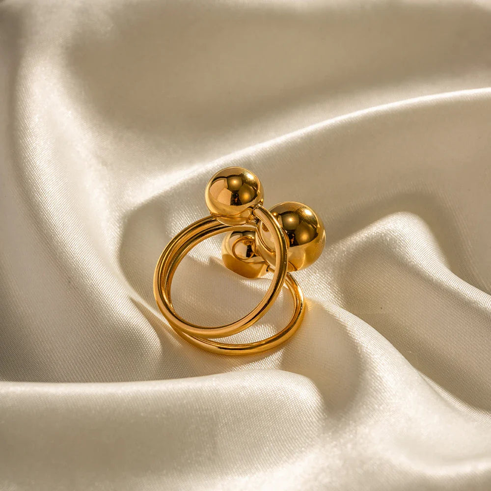 18k Gold-Plated Sophisticated Three Spheres Ring