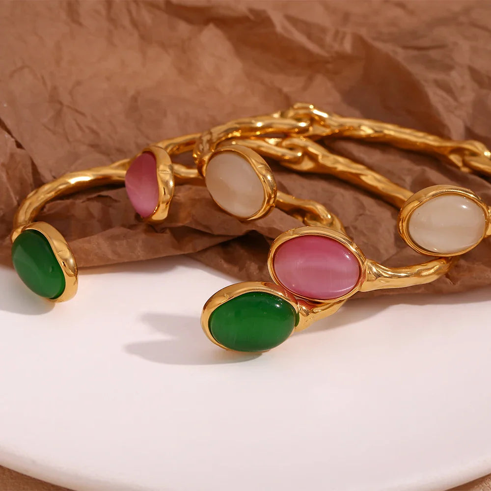 Double Organic Agate Bangle – 18k Gold-Plated