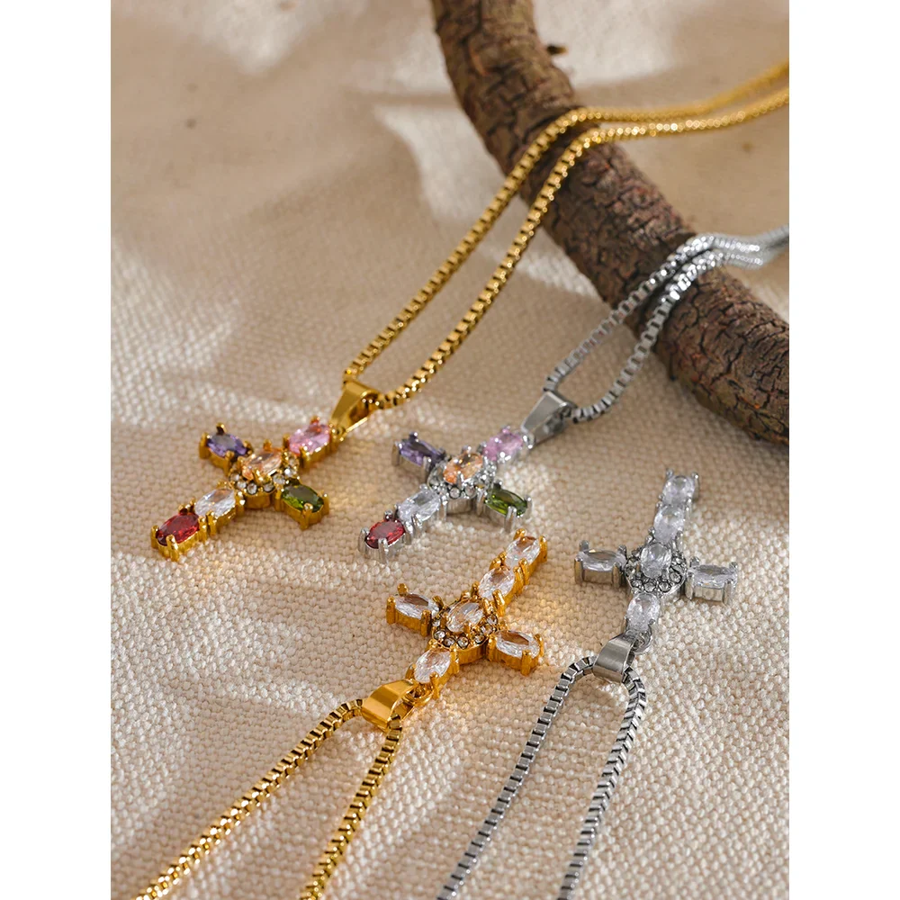 18k Gold-Plated Delicate Cross Necklace with Zirconia
