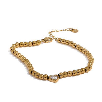 18k Gold-Plated Beaded Bracelet with Heart Zirconia Detail