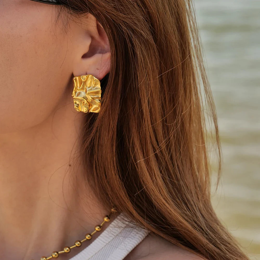 18k Gold-Plated Textured Square Earrings