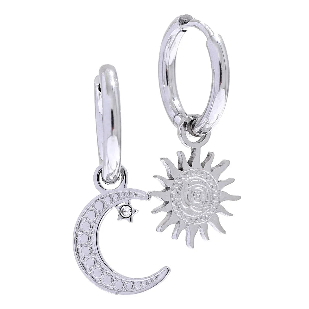 18k Gold-Plated Asymmetric Sun &amp; Moon Earrings