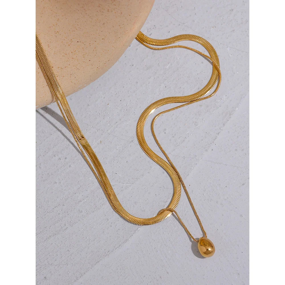 18k Gold-Plated Double Necklace Set – Snake and Water Drop