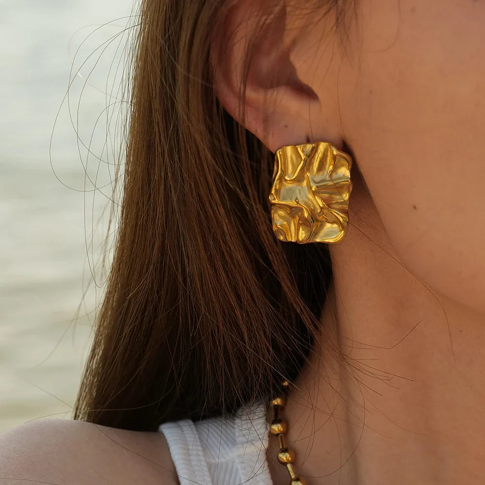 18k Gold-Plated Textured Square Earrings