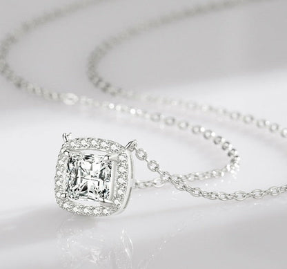 Double Square Zirconia Pendant Necklace in 925 Sterling Silver