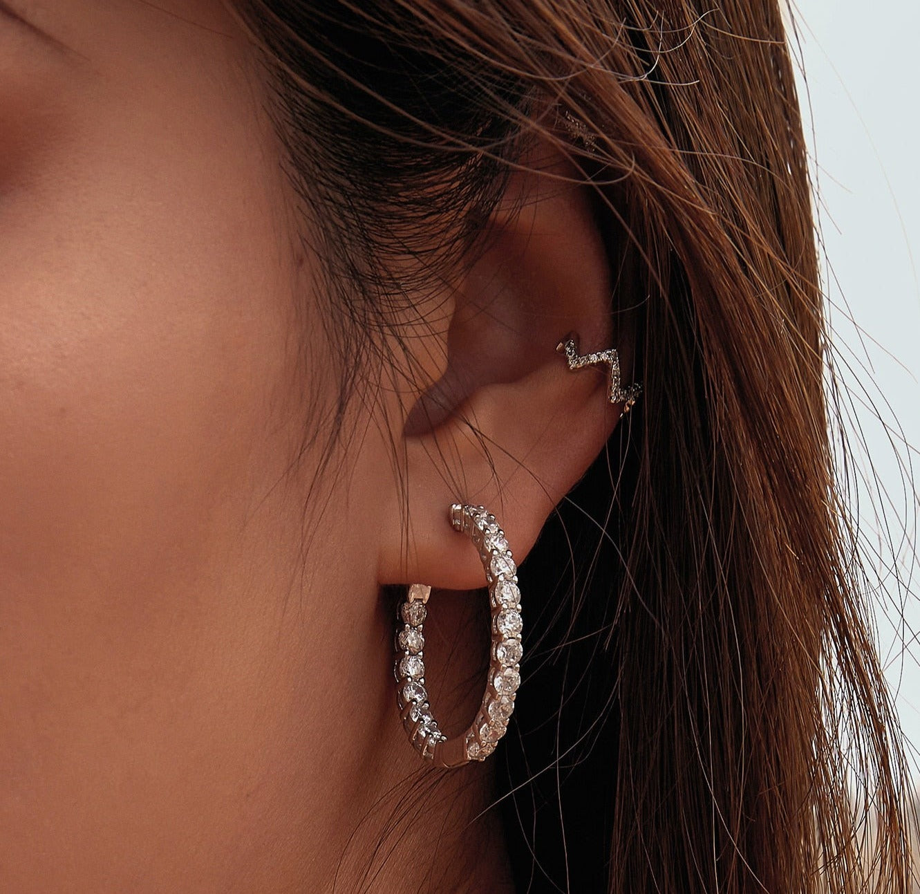 925 Sterling Silver Classic Pavé Zirconia Hoop Earrings
