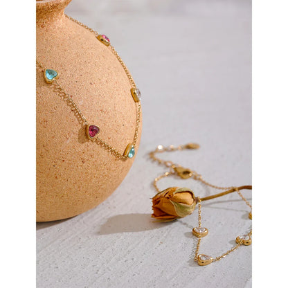 18k Gold-Plated Multiple Hearts Bracelet with Zirconia