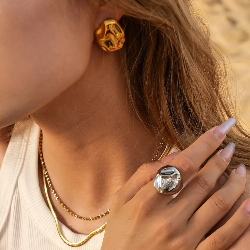 18k Gold-Plated Organic Oval Earrings