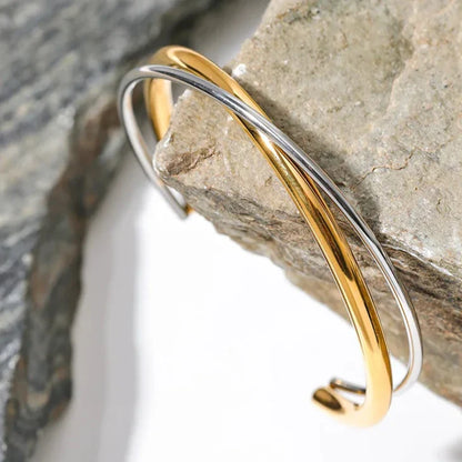 Double Crossed Minimalist Bangle in 18k Gold Plating