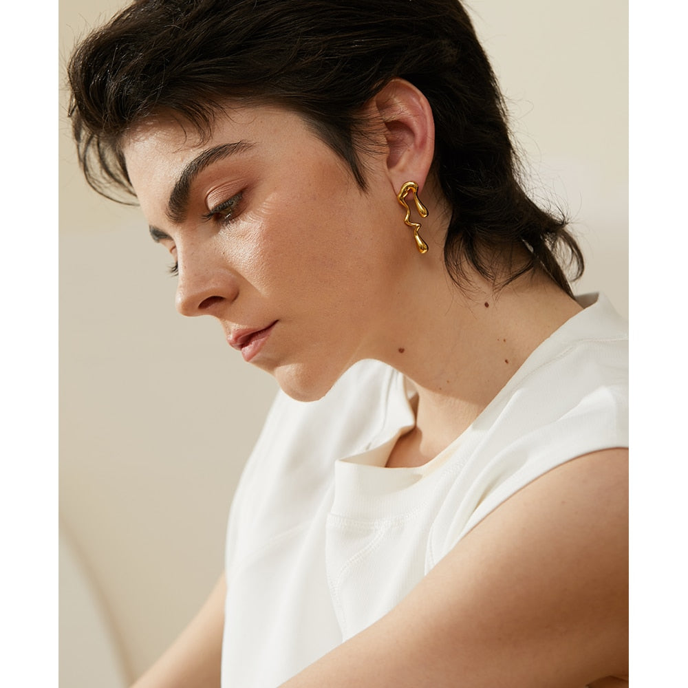18k Gold-Plated Asymmetrical Organic Earrings