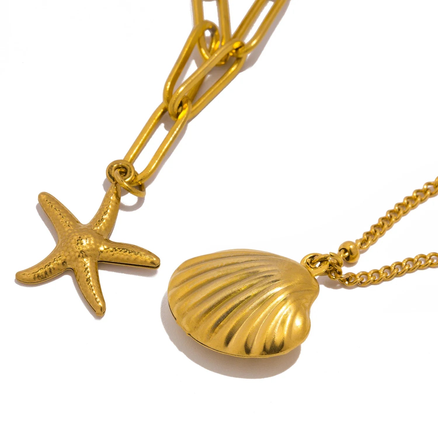 18k Gold-Plated Double Shell and Star Necklace