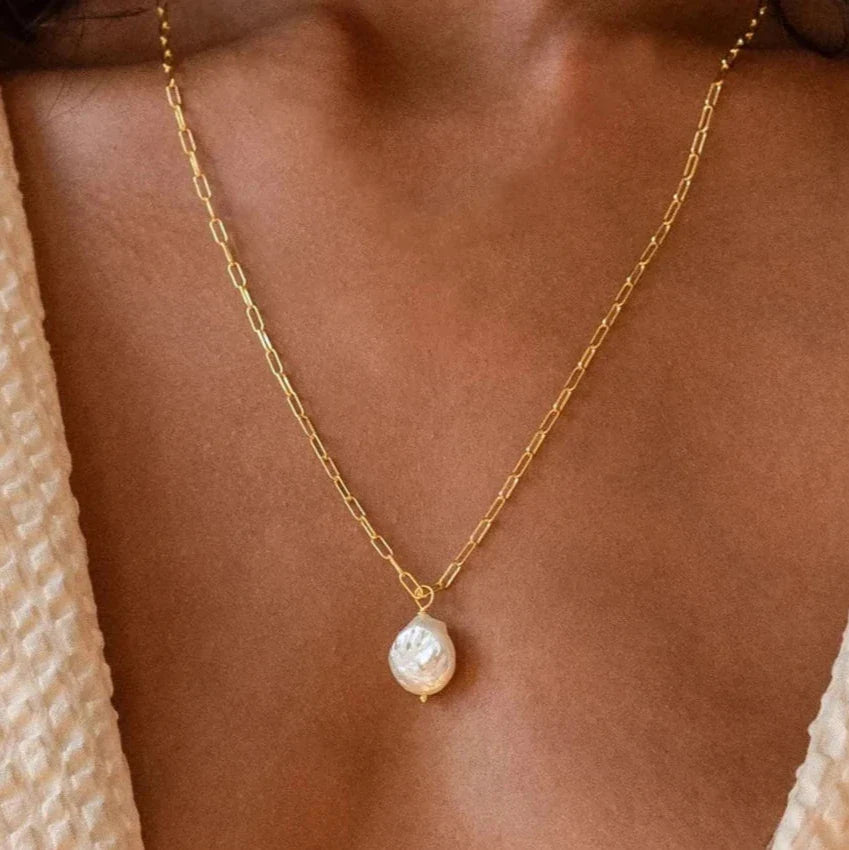 18k Gold-Plated Natural Pearl Minimalist Chain Necklace