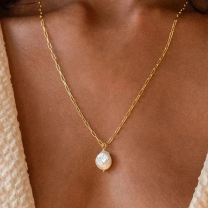 18k Gold-Plated Natural Pearl Minimalist Chain Necklace