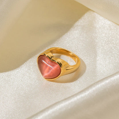 18k Gold-Plated Red Opal Heart Ring