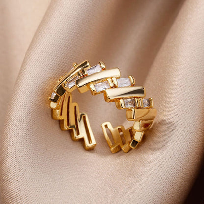 Adjustable 18k Gold Plated Diagonal Chip Ring