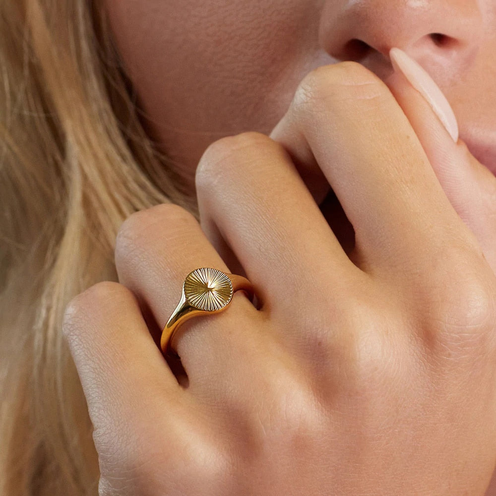 18k Gold Plated Minimalist Round Textured Ring