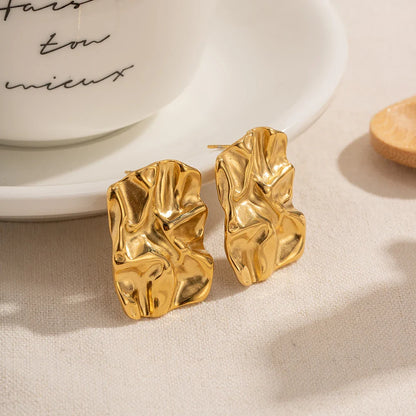 18k Gold-Plated Textured Square Earrings