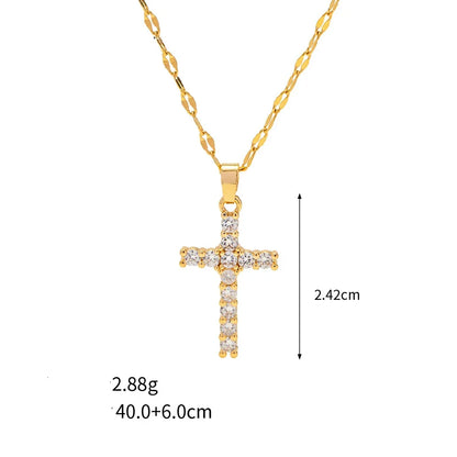 18k Gold-Plated Cross Necklace with Pavé Zirconia