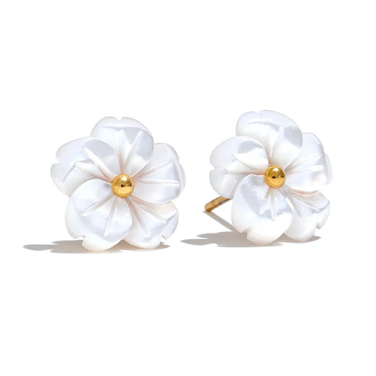 18k Gold-Plated Delicate White Flower Earrings