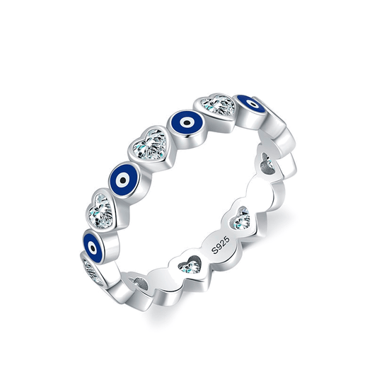 Evil Eye Heart Ring in 925 Silver