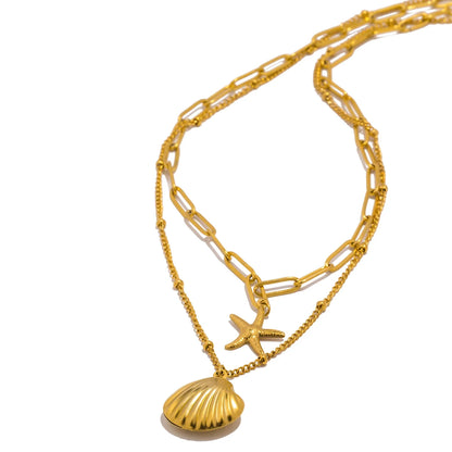18k Gold-Plated Double Shell and Star Necklace