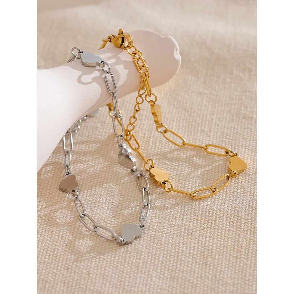 18k Gold-Plated Heart Link Chain Bracelet