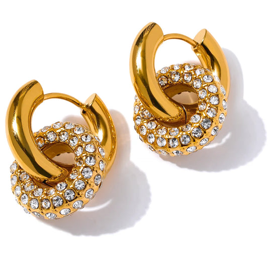 18k Gold-Plated Double Hoop Earrings with Zirconia Detailing