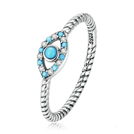 925 Sterling Silver Evil Eye Ring with Turquoise and Cubic Zirconia
